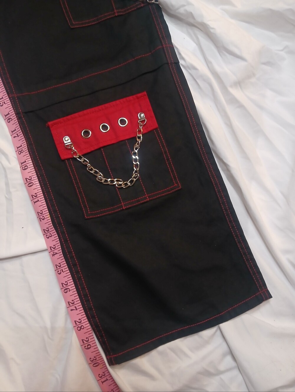 Black And Red Grommet Strap Carpenter Pants Size 5 - Picture 6 of 13
